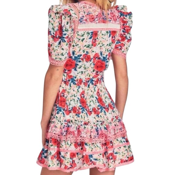 LoveShackFancy Rena Rose Floral Ruffle Mini Dress in Rush of Red Women’s Medium - Picture 5 of 16